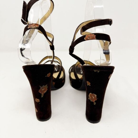 Vintage Runway Dolce & Gabbana Brown Floral Brown Strap Heel Platform 38 1990s - Picture 7 of 13